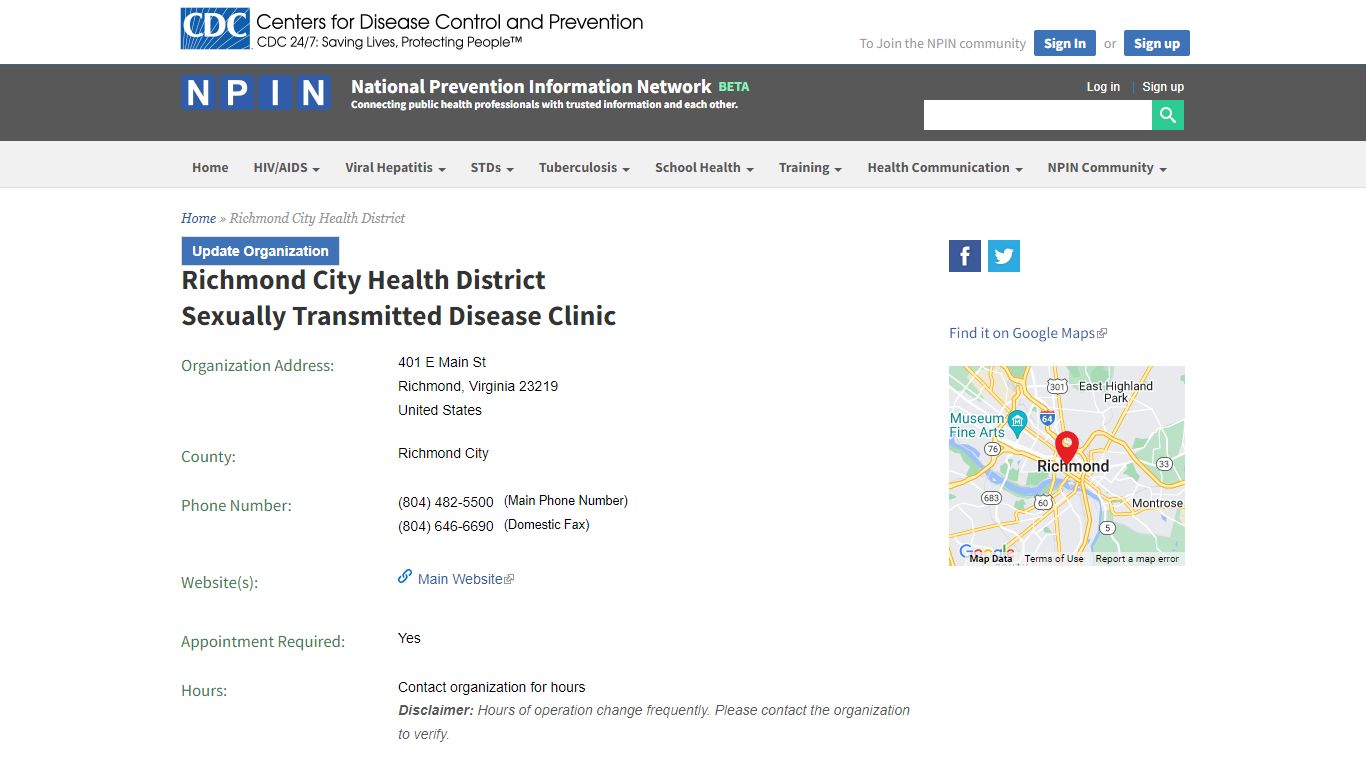 Richmond City Health District | National Prevention Information Network ...