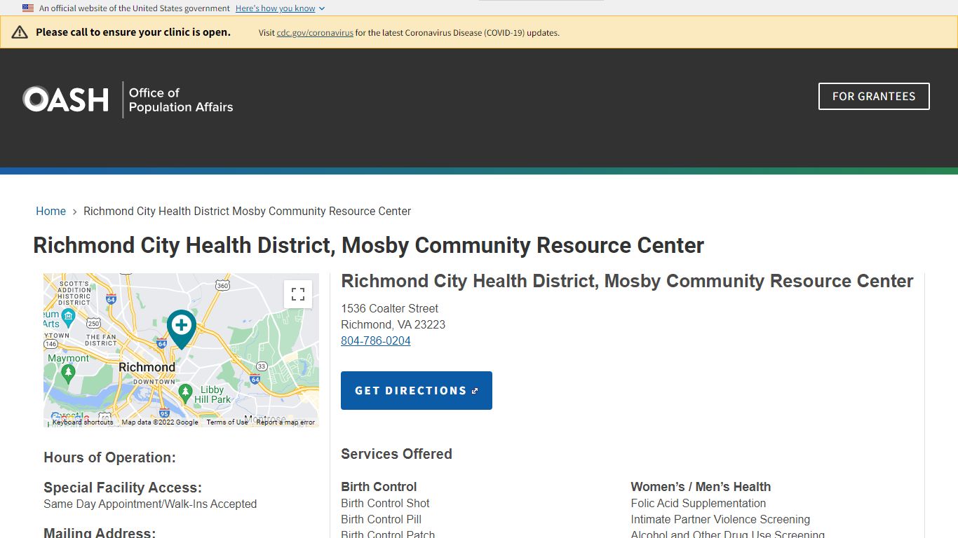Richmond City Health District, Mosby Community Resource Center